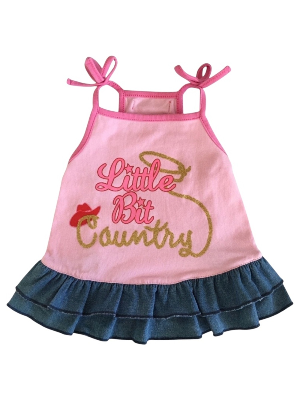 SimplyDog Little Bit Country Denim Dog Dress Pink Blue Size S
